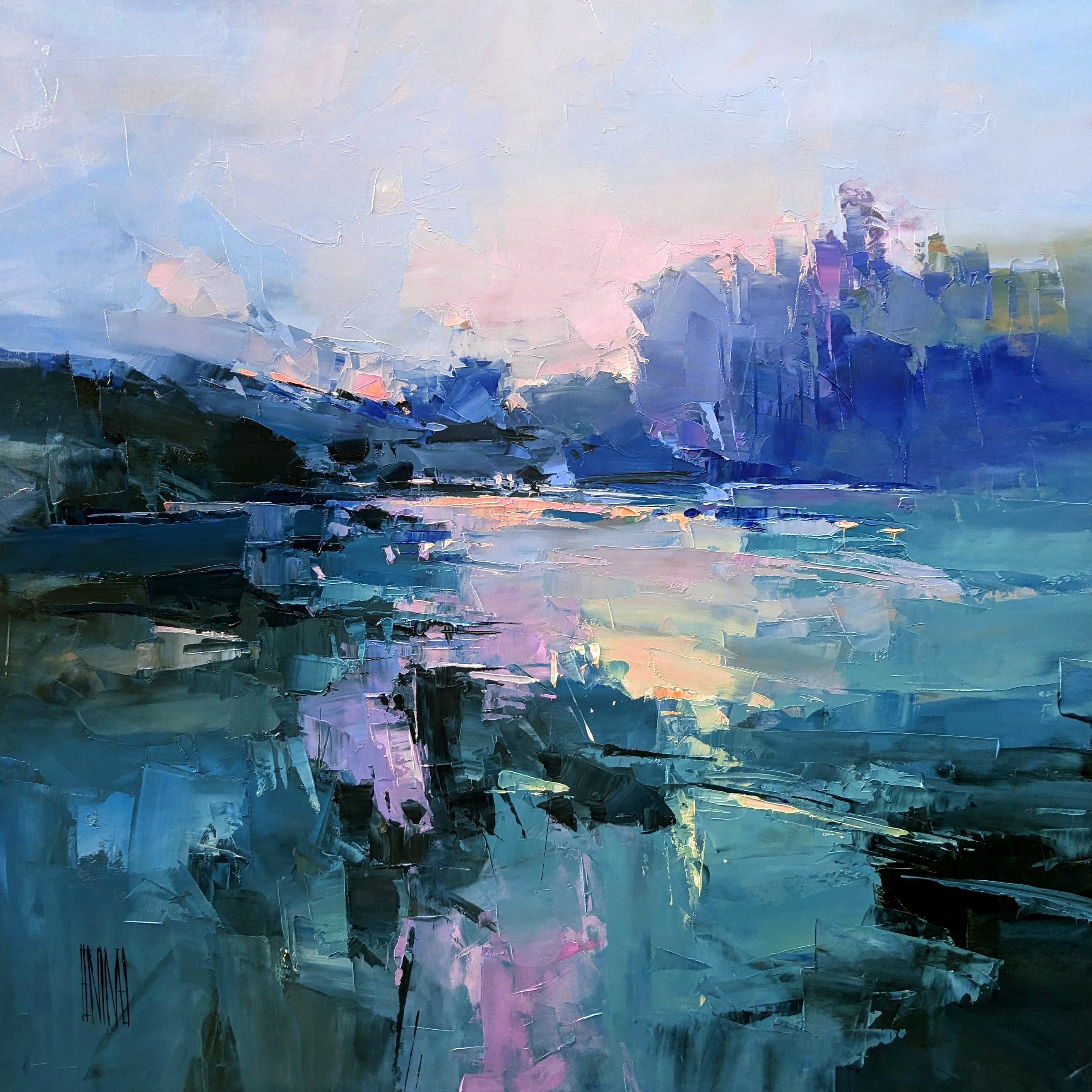 Reflections at dawn 36x36 inches